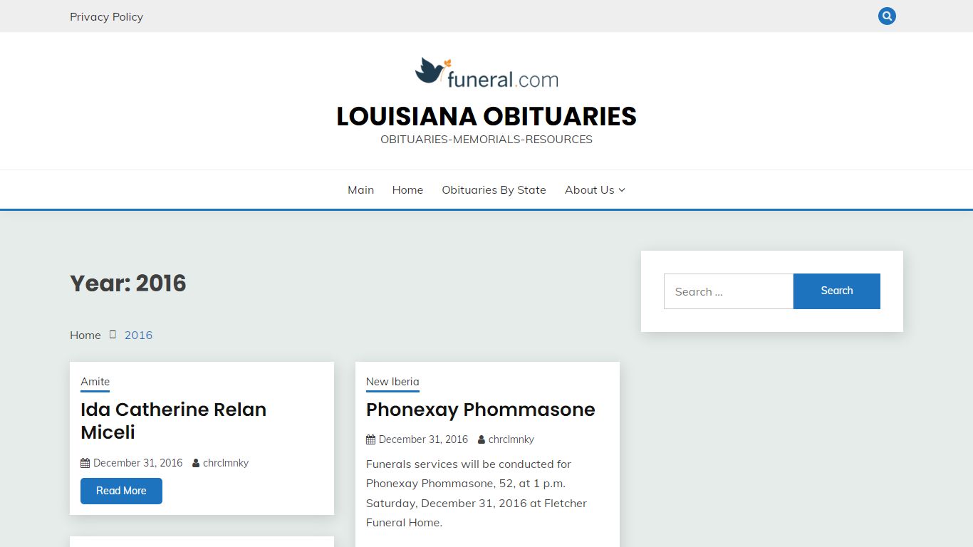 2016 – Louisiana Obituaries - Funeral.com